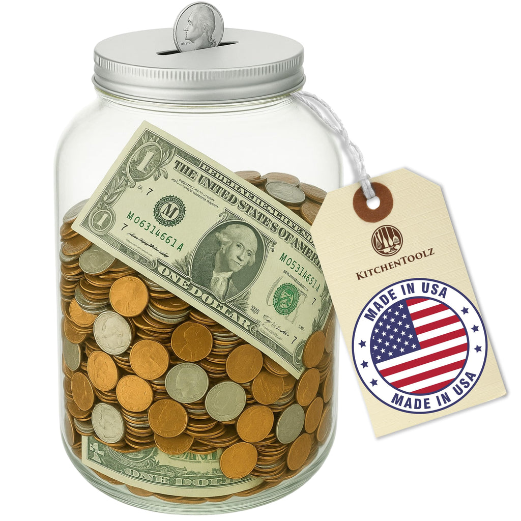 Half Gallon Glass Coin Bank Piggy Bank with Slotted Lid – Holds Over $1,450 in Coins – Tip Jar, Donation Collector, Raffle Ticket Holder – Made in USA
