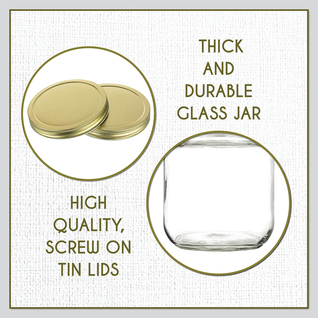 kitchentoolz Half Gallon Mason Jar Wide Mouth with Airtight Metal Lid - Safe for Fermenting, Pickling, Sourdough & Kombucha - Glass 64 oz Mason Jar - Made in USA - BPA Free