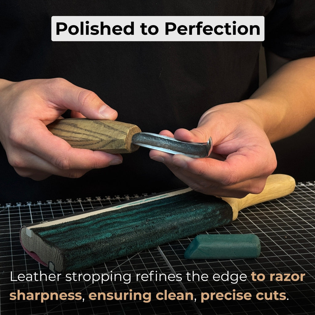 Dual-Sided Leather Paddle Strop For Hook Knives & Gouges