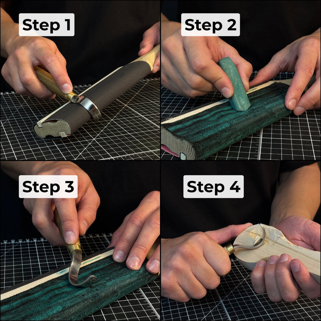 Dual-Sided Leather Paddle Strop For Hook Knives & Gouges
