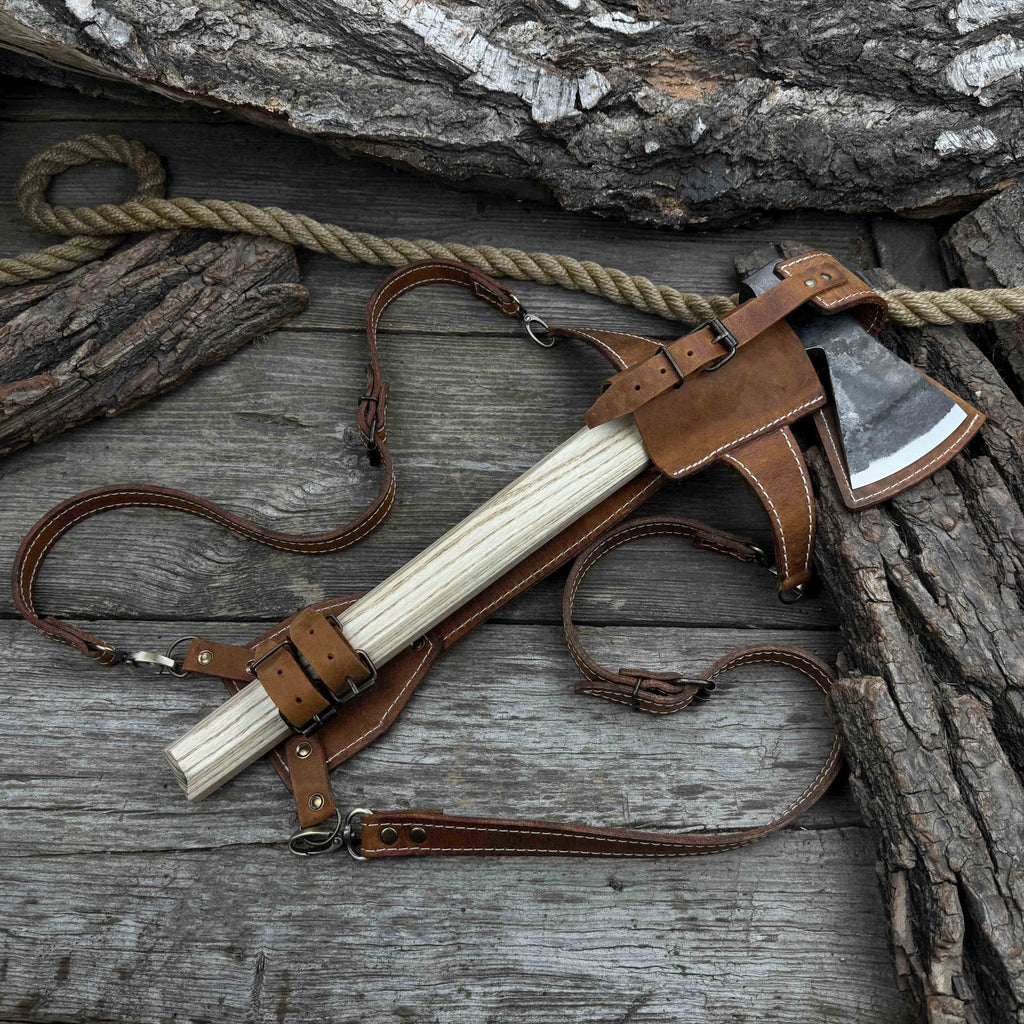 Hand-Forged Bushcraft Hatchet with Leather Back Sheath, 0.74 kg (1.63 lb)
