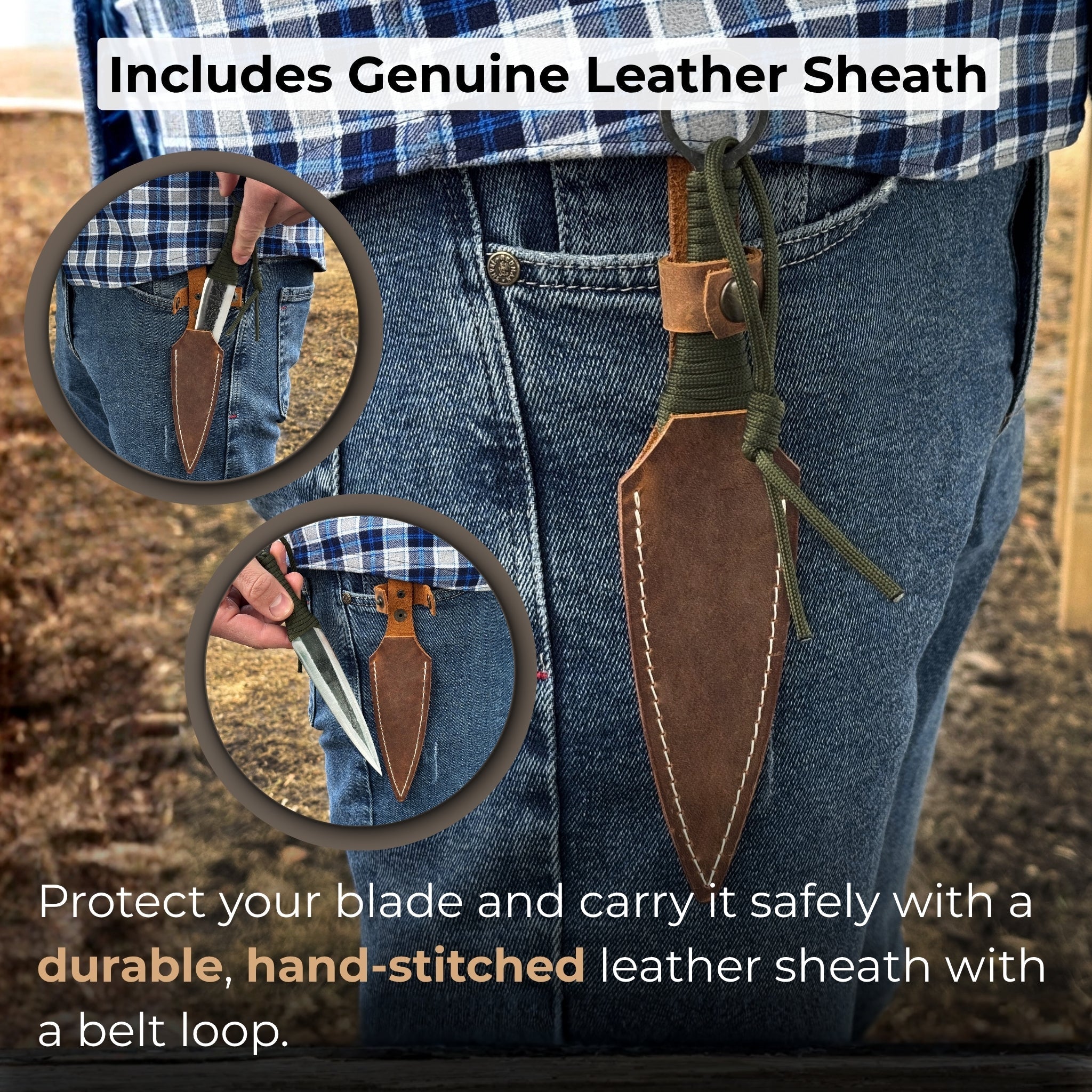 Hand-Forged Throwing Knife – 23 cm (9 in) with Leather Belt Sheath
