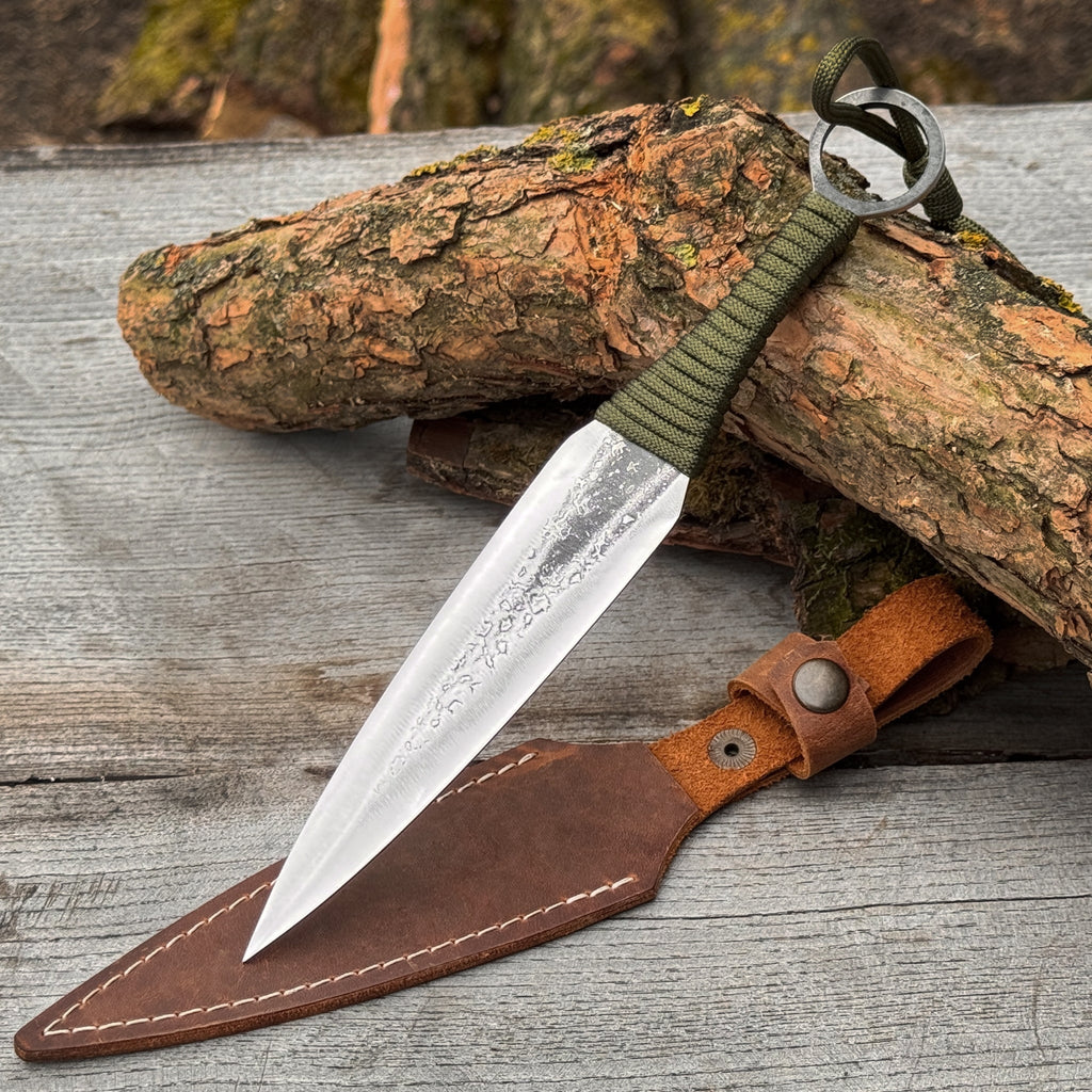 Hand-Forged Throwing Knife – 23 cm (9 in) with Leather Belt Sheath