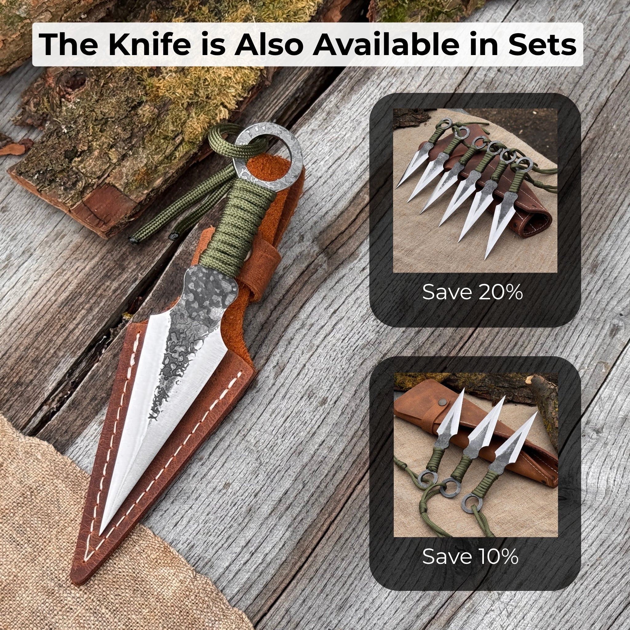 Hand-Forged Throwing Knife with Leather Belt Sheath, 16 cm (6.3 inches)