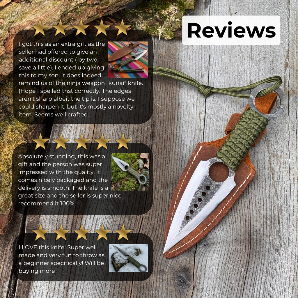 Hand-Forged Throwing Knife with Leather Belt Sheath, 19 cm (7.48 inches)