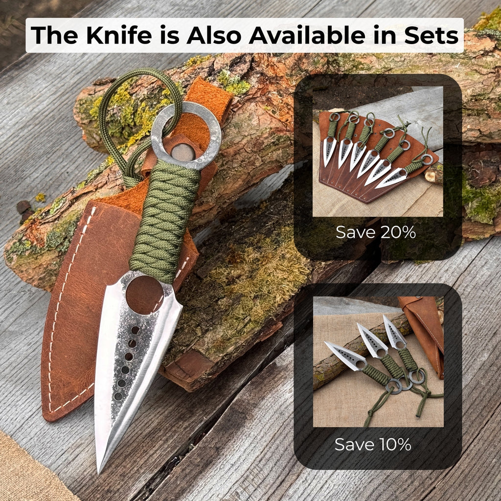 Hand-Forged Throwing Knife with Leather Belt Sheath, 19 cm (7.48 inches)