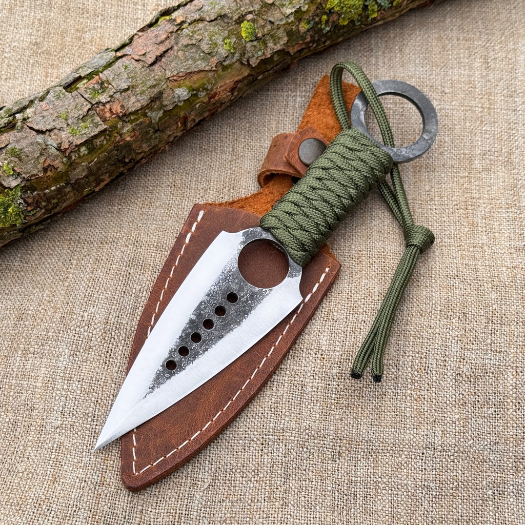 Hand-Forged Throwing Knife with Leather Belt Sheath, 19 cm (7.48 inches)