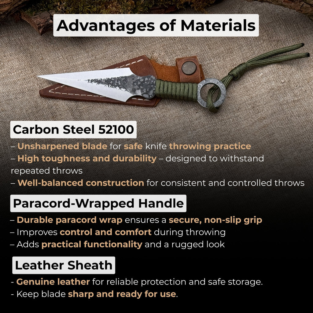 Throwing Knife with Leather Sheath, 16 cm (6.3 inches)