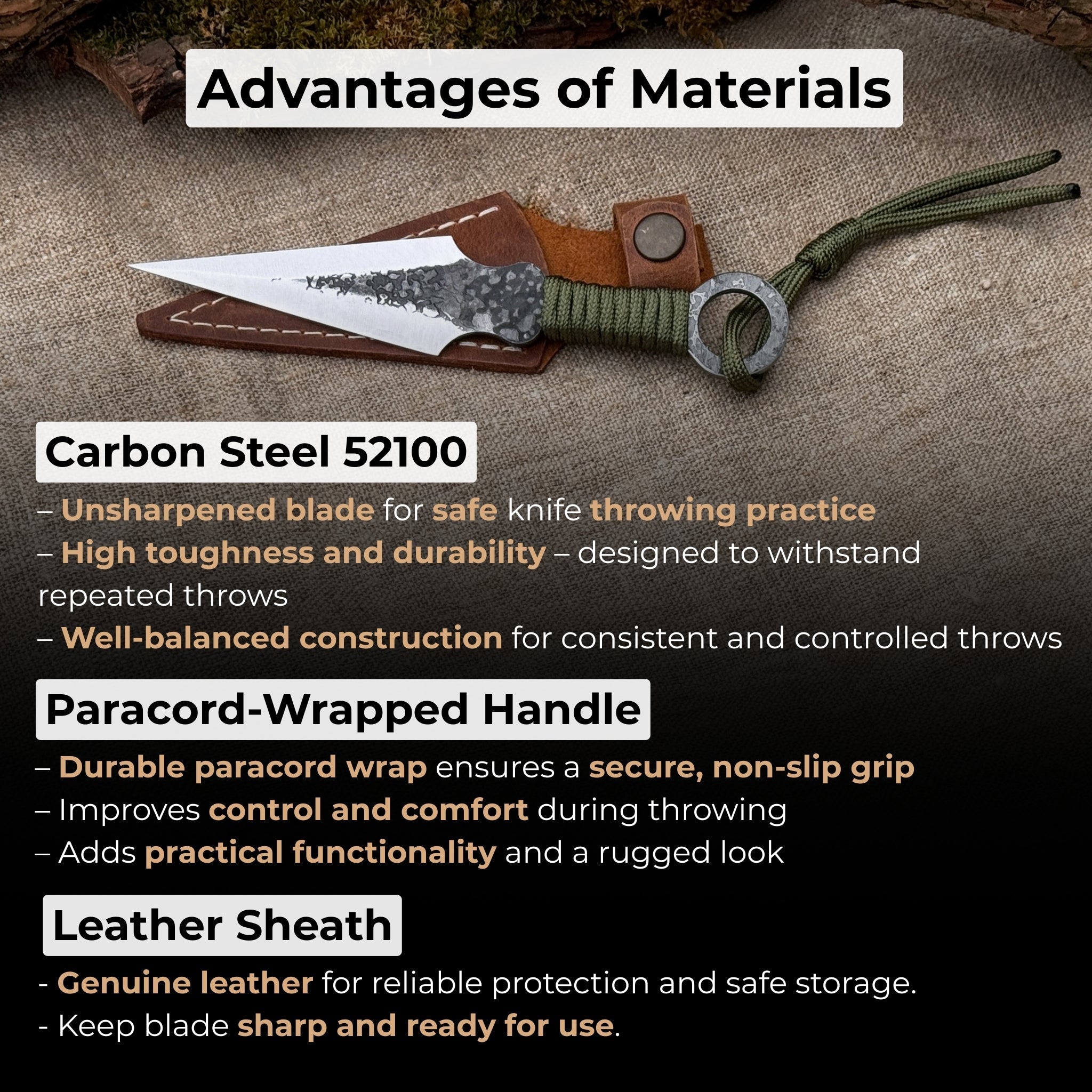 Throwing Knife with Leather Sheath, 16 cm (6.3 inches)