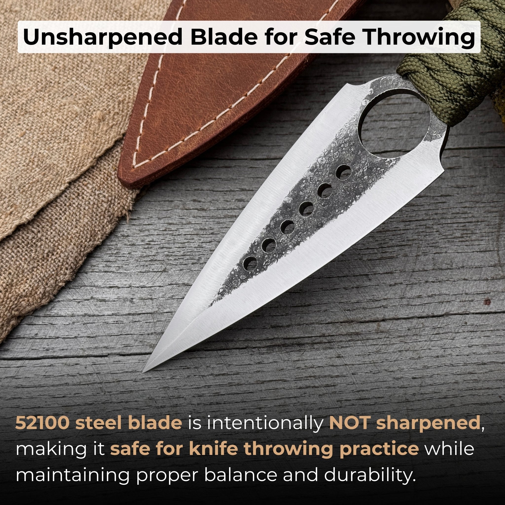 Throwing Knife with Leather Sheath, 19 cm (7.48 inches)