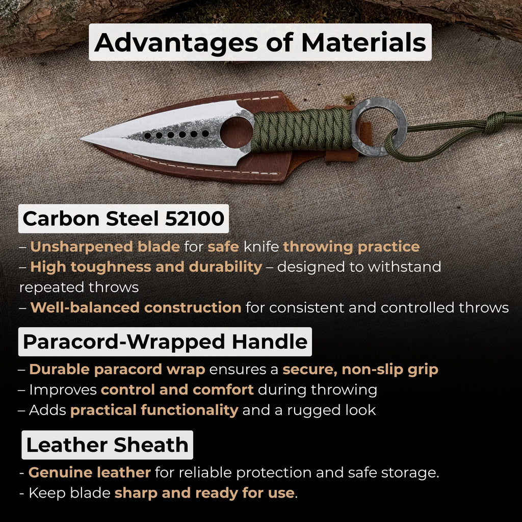 Throwing Knife with Leather Sheath, 19 cm (7.48 inches)